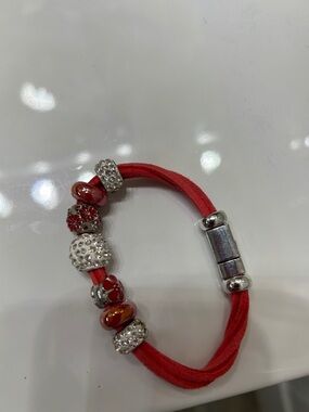 Red Beaded Charm Bracelet with Crystal Accents beautiful